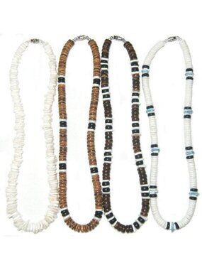 Tropical Puka Shell Necklace Set - 4 Pack Handmade Surfer Jewelry for Men